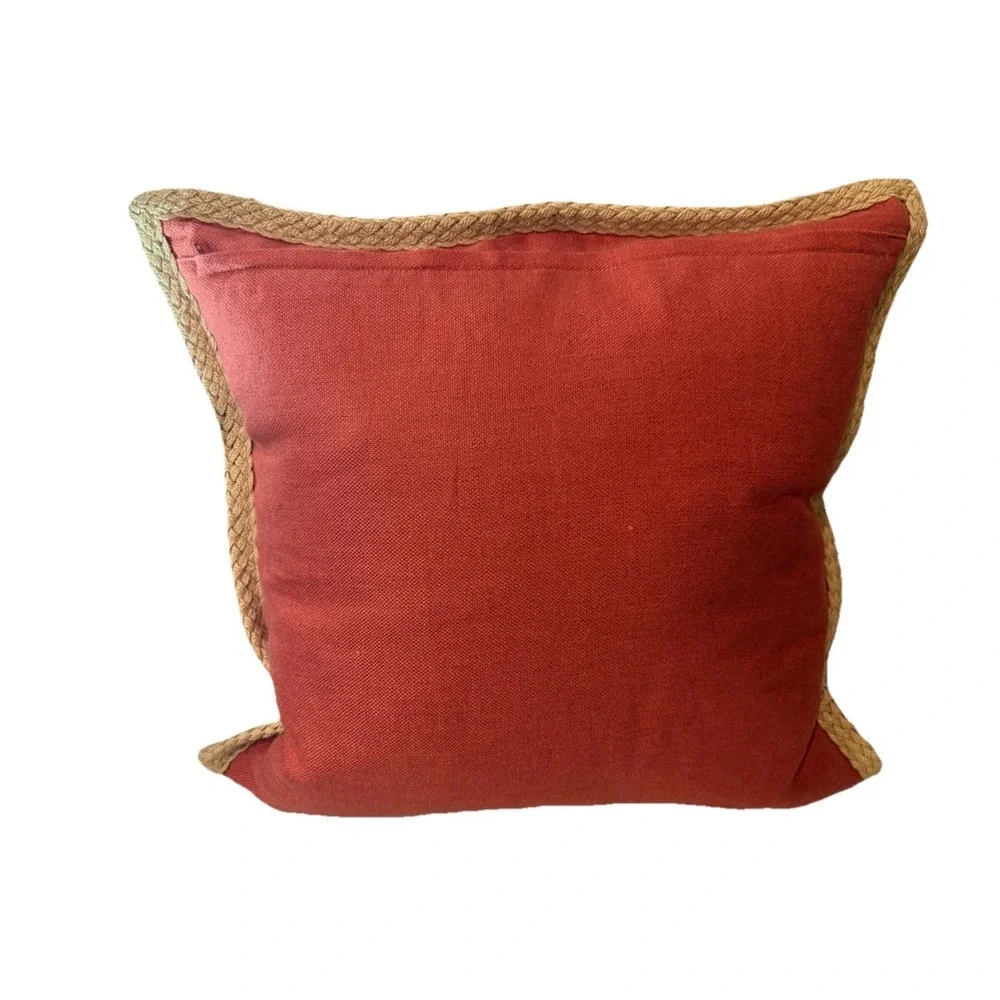 2x Pottery‎ Barn 20x20 Linen Pillows Coral Terracotta Unique Sage Jute Trim Zip
